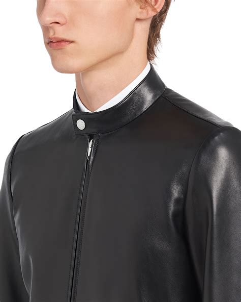 prada leather and nylon coat|prada leather biker jacket.